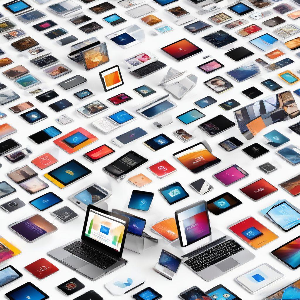 A visually striking collage of various digital devices (tablets, laptops, smartphones), each displaying different adult media platforms with vibrant and engaging thumbnails. Include subtle symbols of security and privacy like locks and shields in the background. The overall atmosphere is inviting and modern, highlighting accessibility to diverse content. super-realistic. vibrant colors. white background.